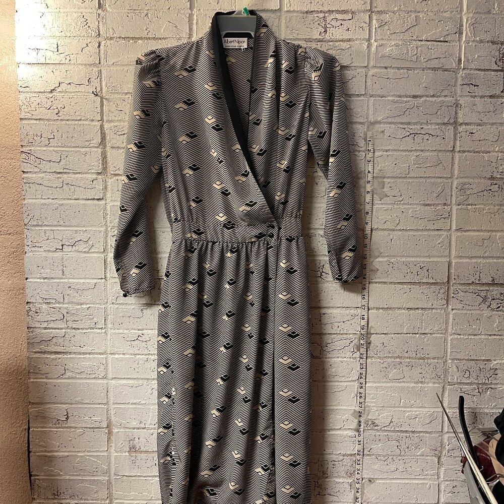 Albert Nipon Executive Dress – Geometric Wrap Midi – Vintage